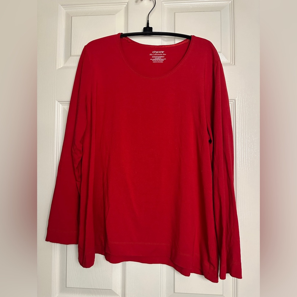 Chico's Red Scoop Neck Long-Sleeve Top